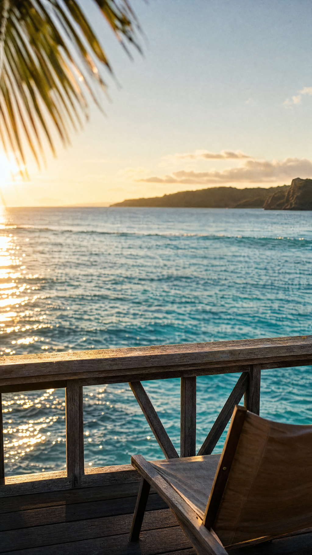 Holiday house deck looking out over tropical water, from the Accommodation Pack